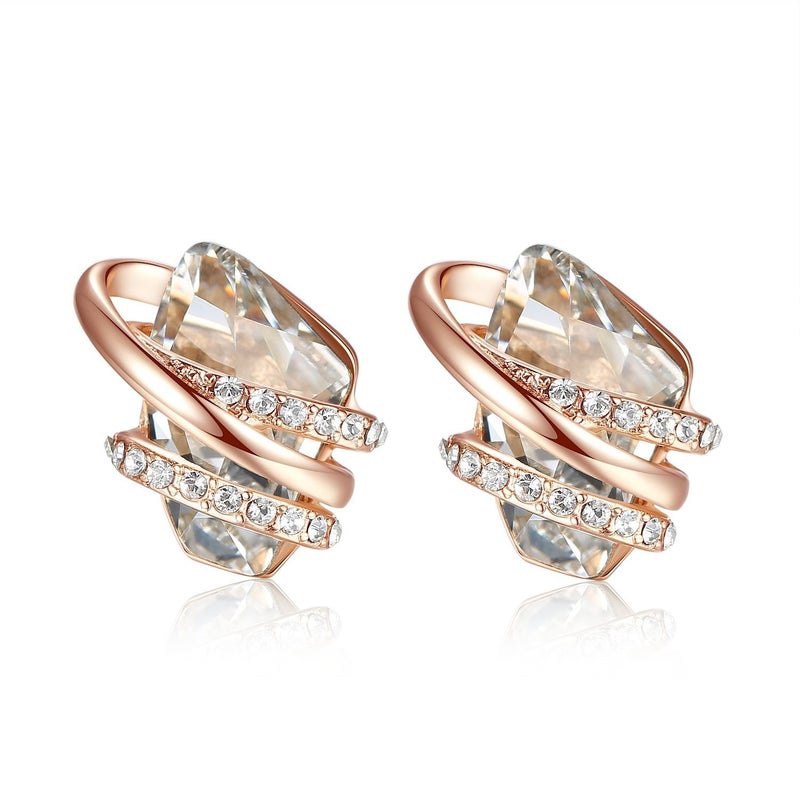 Leafael Wish Stone Stud Earrings with Crystal White Birthstone Crystal for April, 18K Rose Gold Plated - Image 1